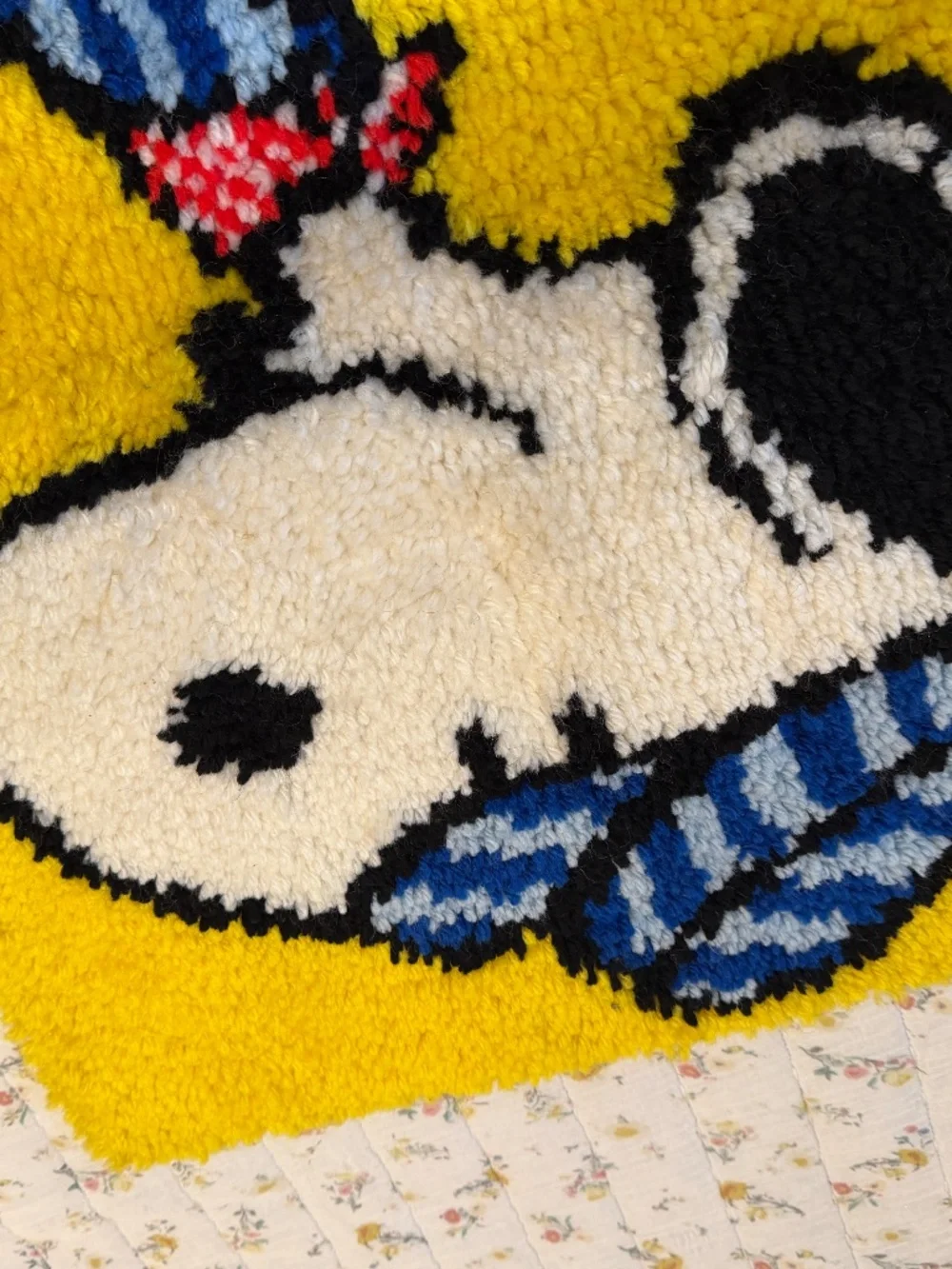 Vintage Snoopy Train Conductor Engineer Completed Latch Hook Rug 1970s 27x20